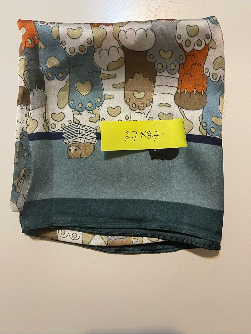 Cute Paw Print Scarf - Teal & Multicolor size 26x26”
